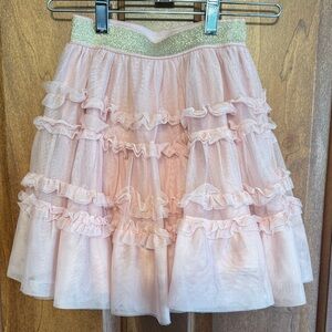 Mini Boden Pink Ruffled Skirt with Gold Waistband